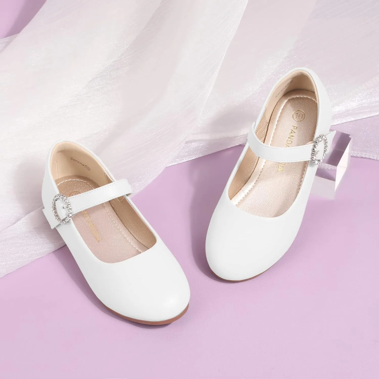 PANDANINJIA Sarena Girls Dress Shoes Rhinestone Flower Girl Ballerina Ballet Flats Mary Jane Wedding Party School Shoes for Toddler Little Kid Big Kid