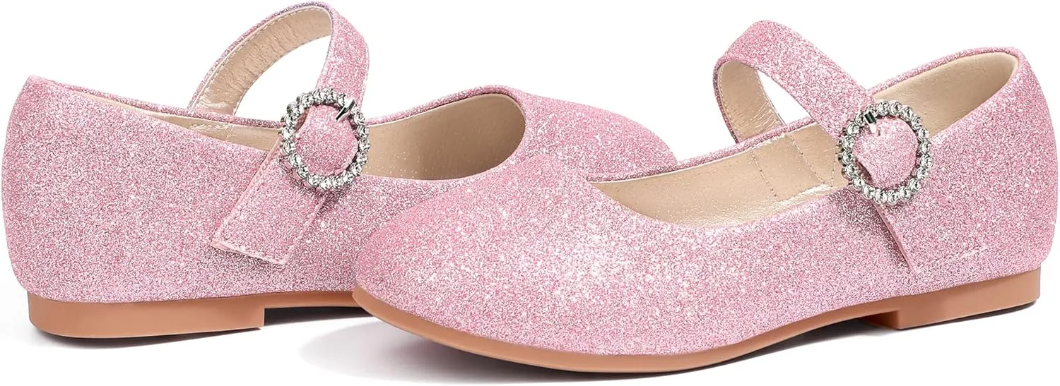 PANDANINJIA Sarena Girls Dress Shoes Rhinestone Flower Girl Ballerina Ballet Flats Mary Jane Wedding Party School Shoes for Toddler Little Kid Big Kid
