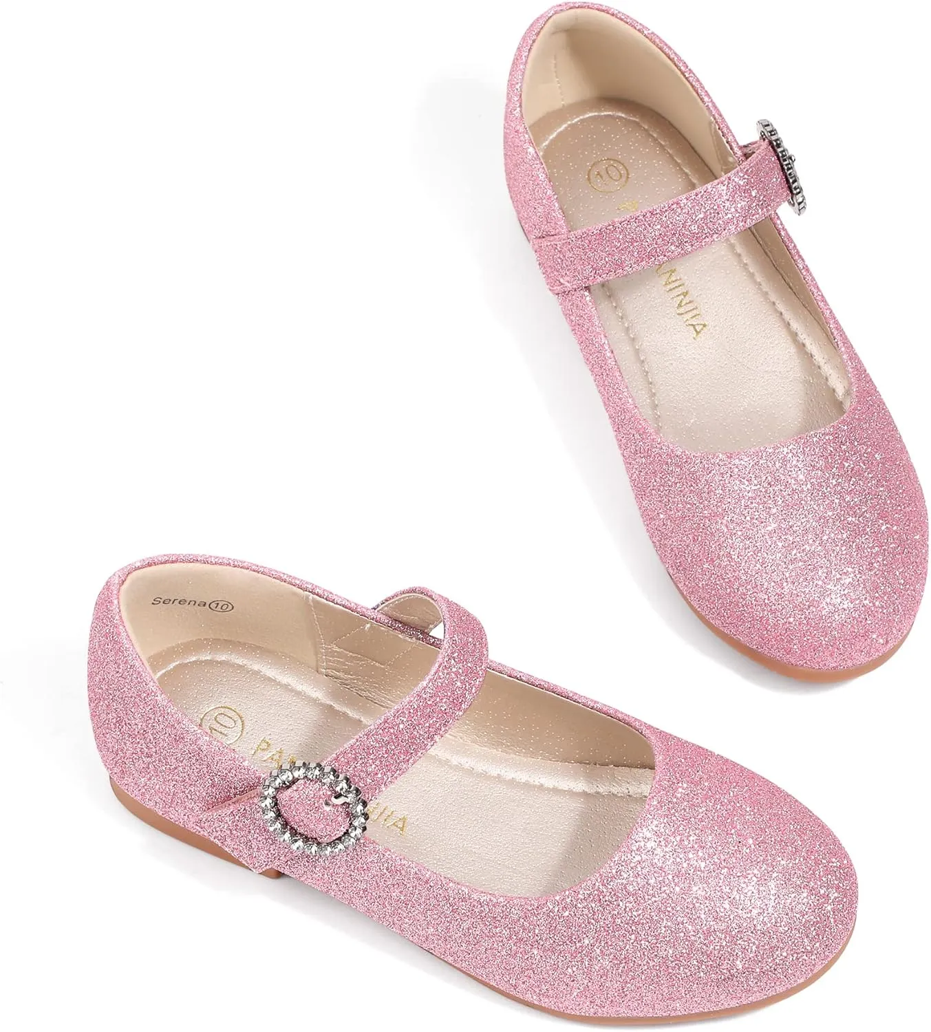 PANDANINJIA Sarena Girls Dress Shoes Rhinestone Flower Girl Ballerina Ballet Flats Mary Jane Wedding Party School Shoes for Toddler Little Kid Big Kid