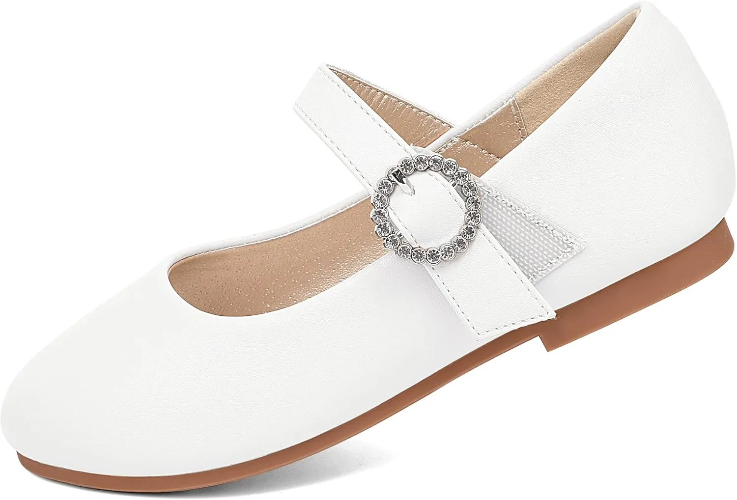 PANDANINJIA Sarena Girls Dress Shoes Rhinestone Flower Girl Ballerina Ballet Flats Mary Jane Wedding Party School Shoes for Toddler Little Kid Big Kid