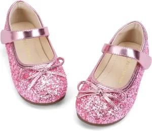 PANDANINJIA Toddler Dress Shoes Bowknot Mary Jane Shoes Girls Ballet Flats for Kids Wedding Party Uniform Church Shoes
