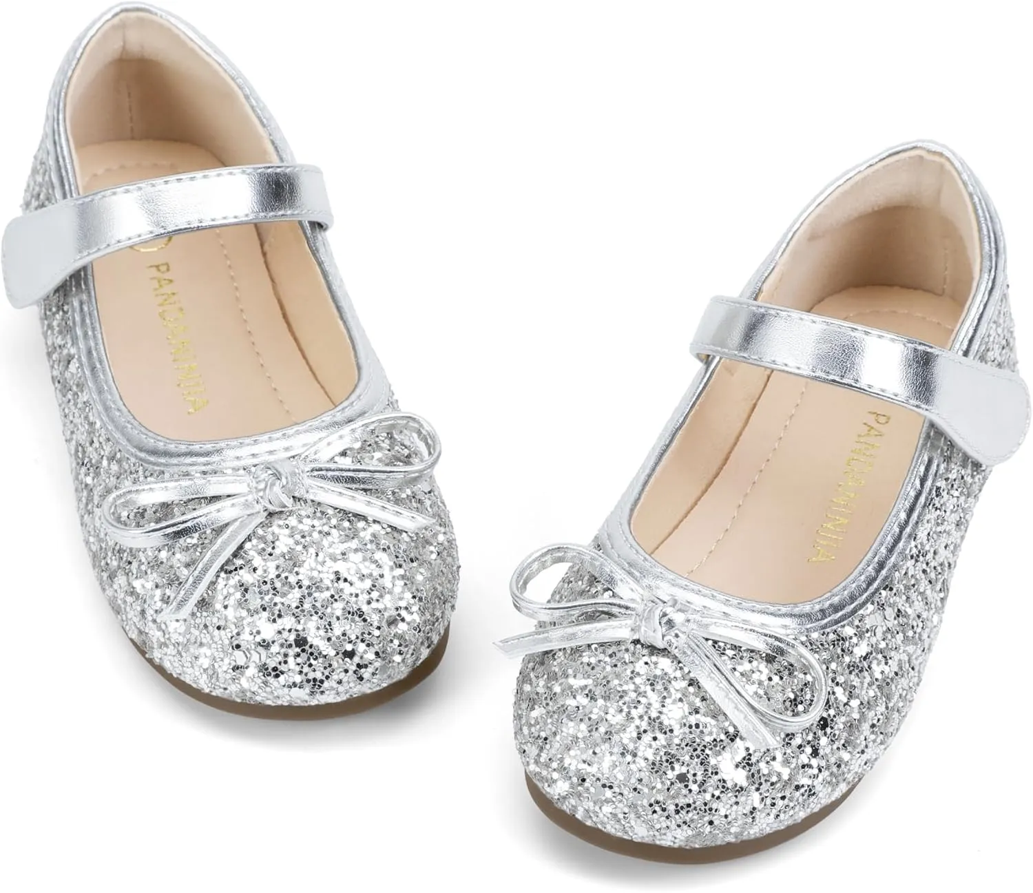 PANDANINJIA Toddler Dress Shoes Bowknot Mary Jane Shoes Girls Ballet Flats for Kids Wedding Party Uniform Church Shoes