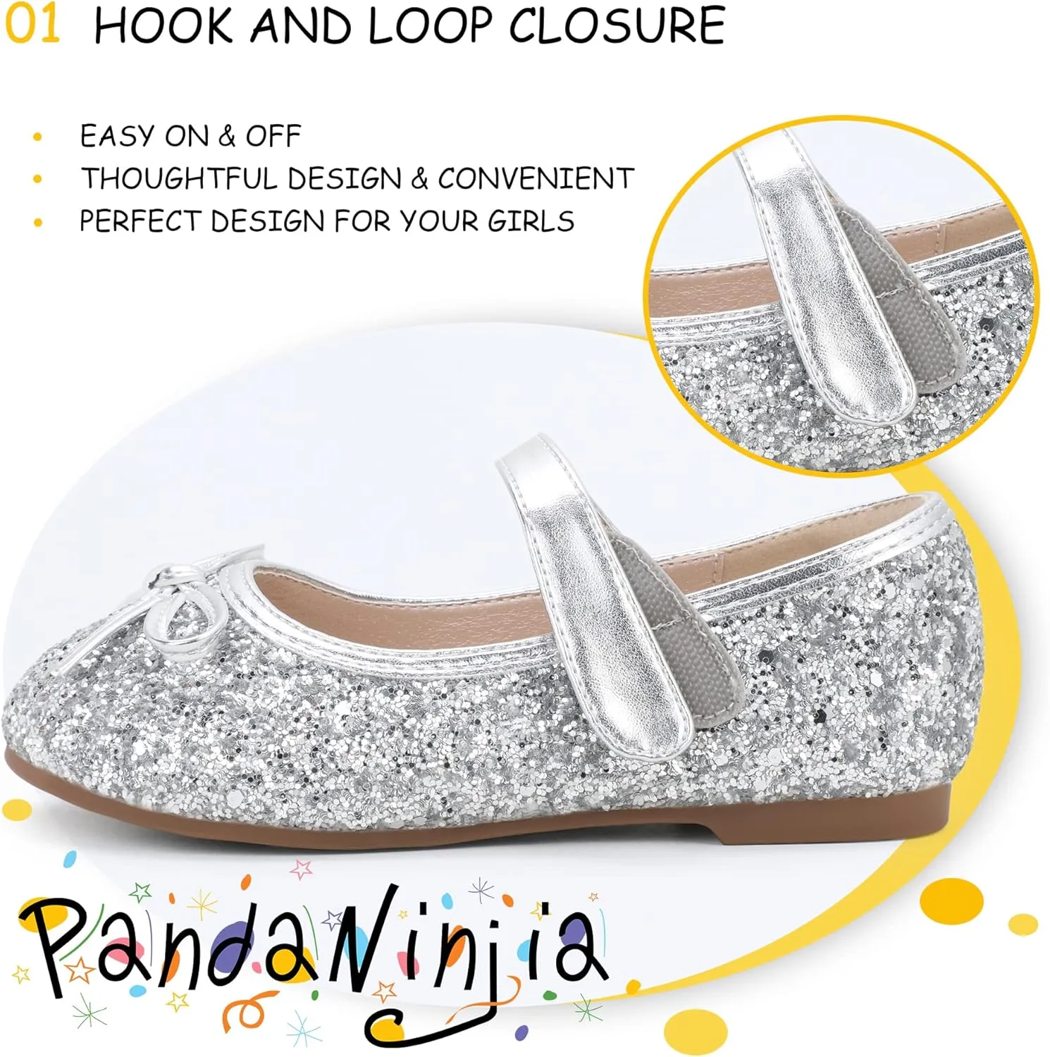 PANDANINJIA Toddler Dress Shoes Bowknot Mary Jane Shoes Girls Ballet Flats for Kids Wedding Party Uniform Church Shoes