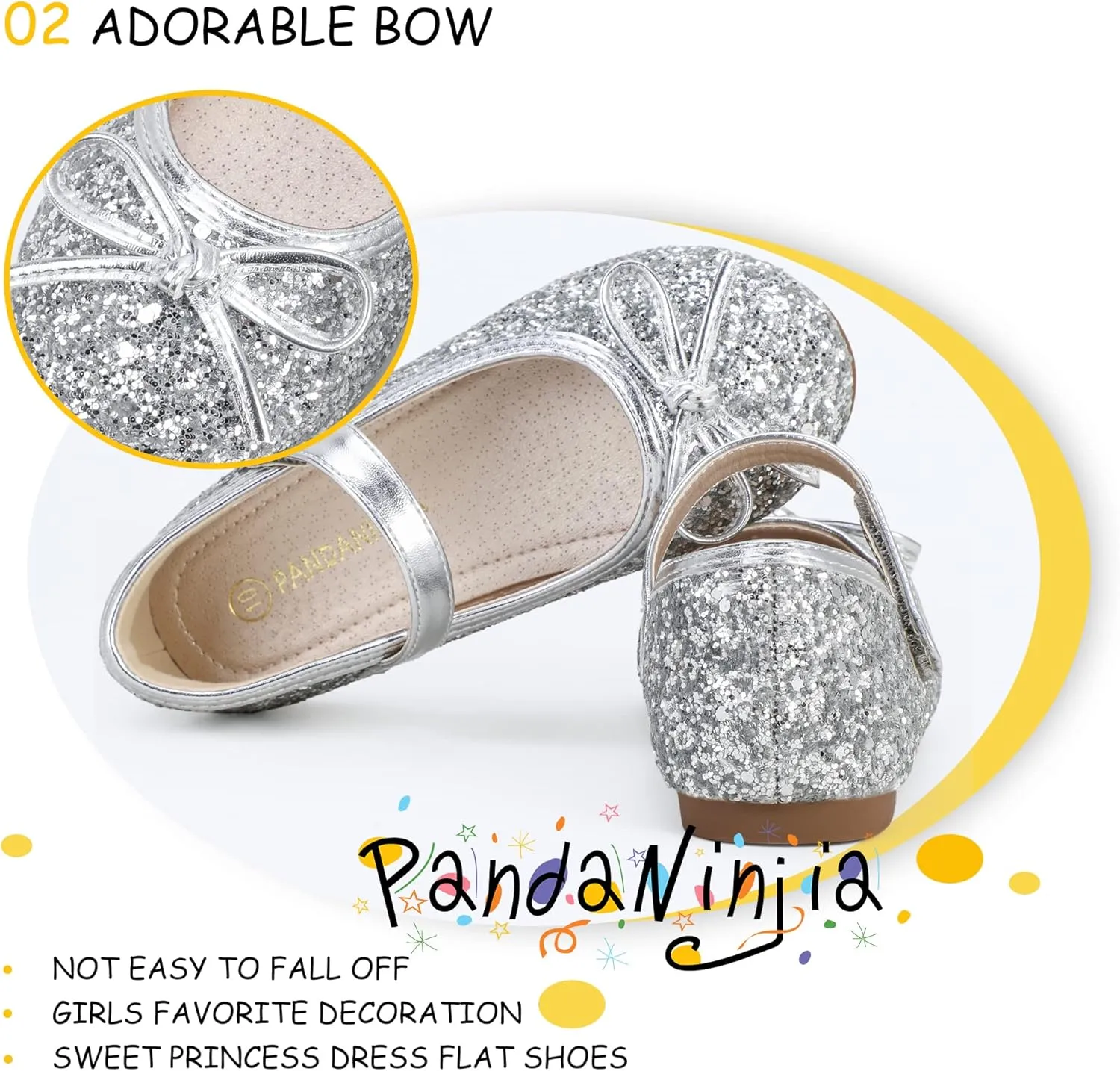 PANDANINJIA Toddler Dress Shoes Bowknot Mary Jane Shoes Girls Ballet Flats for Kids Wedding Party Uniform Church Shoes