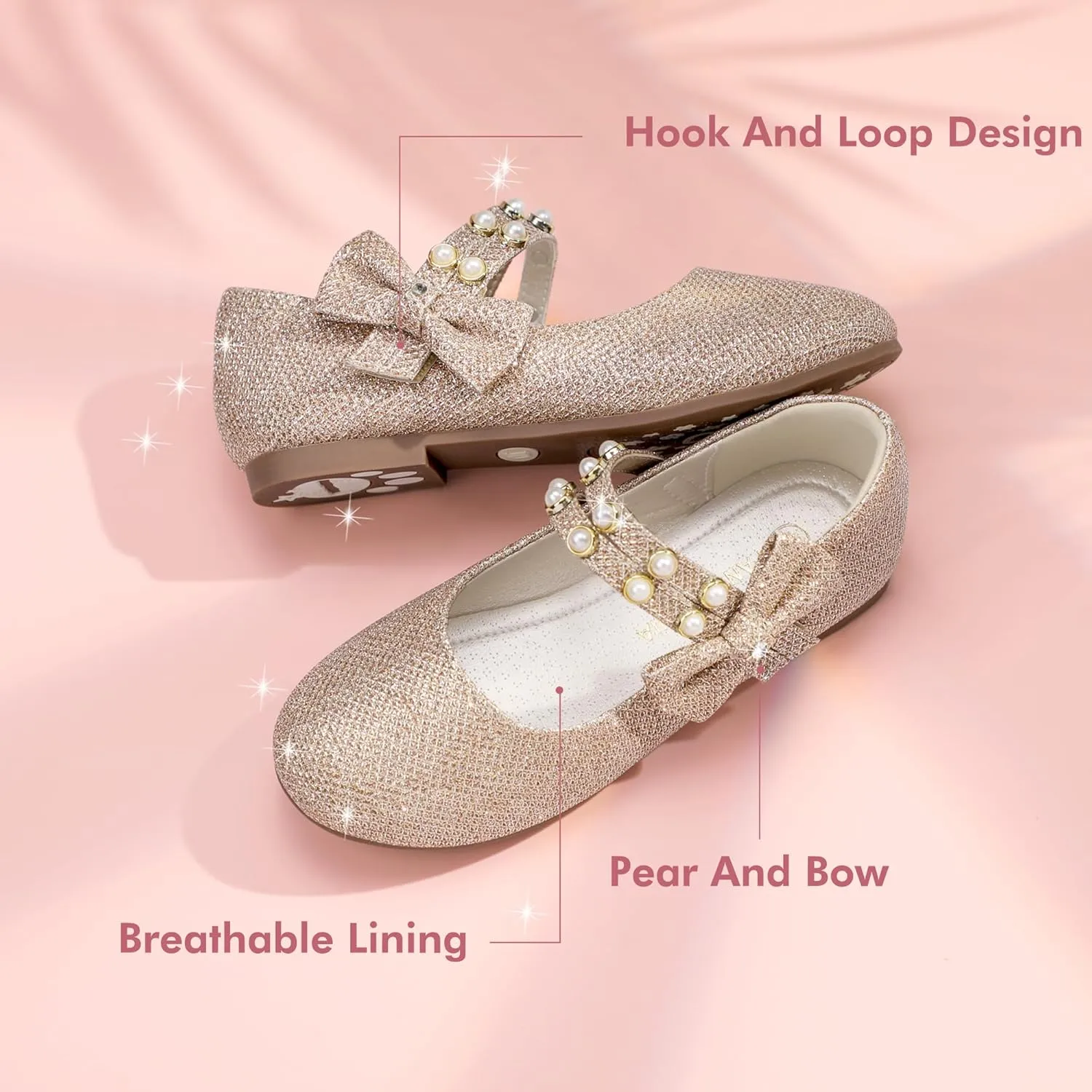 PANDANINJIA Toddler Girls Dress Shoes Pearls Bow Ballet Flats Flower Girl Shoes for Wedding Party School Communion Shoes