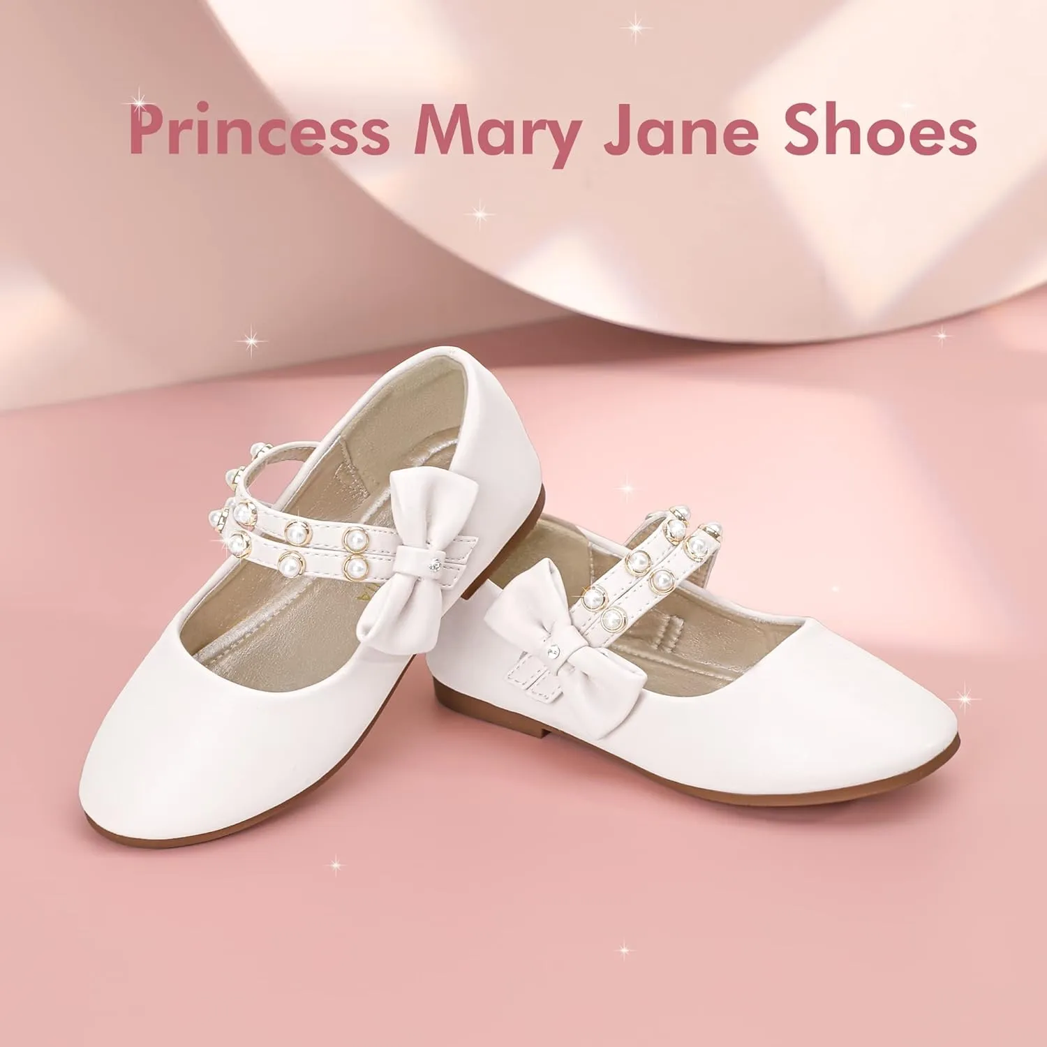 PANDANINJIA Toddler Girls Dress Shoes Pearls Bow Ballet Flats Flower Girl Shoes for Wedding Party School Communion Shoes
