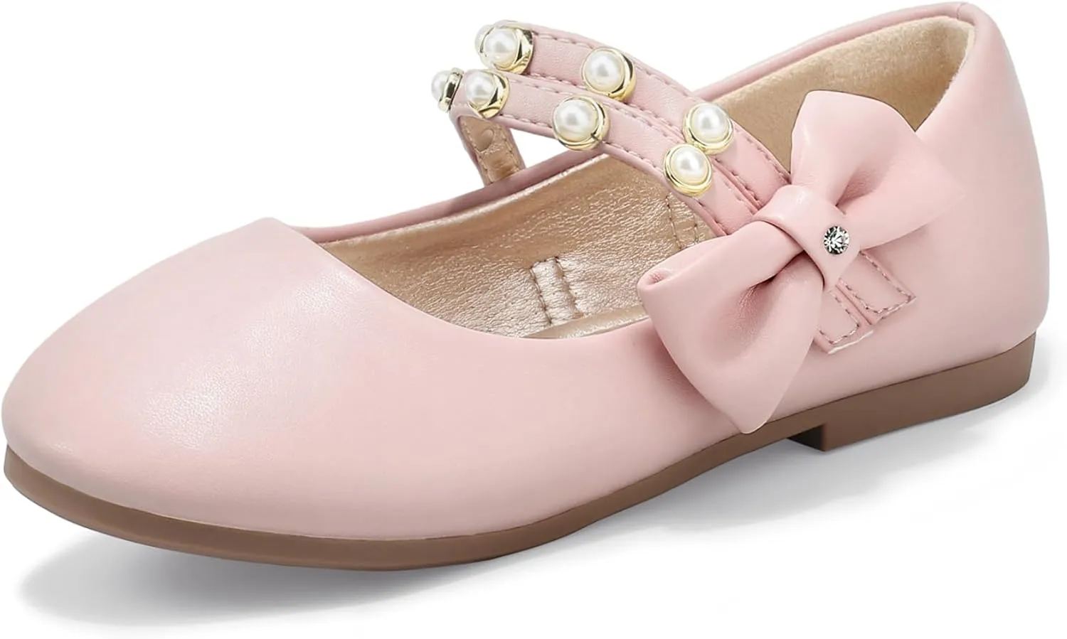 PANDANINJIA Toddler Girls Dress Shoes Pearls Bow Ballet Flats Flower Girl Shoes for Wedding Party School Communion Shoes