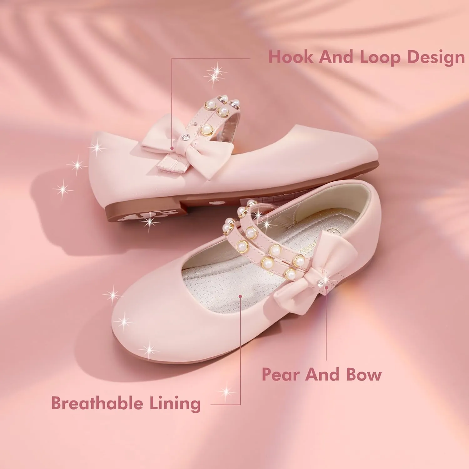 PANDANINJIA Toddler Girls Dress Shoes Pearls Bow Ballet Flats Flower Girl Shoes for Wedding Party School Communion Shoes