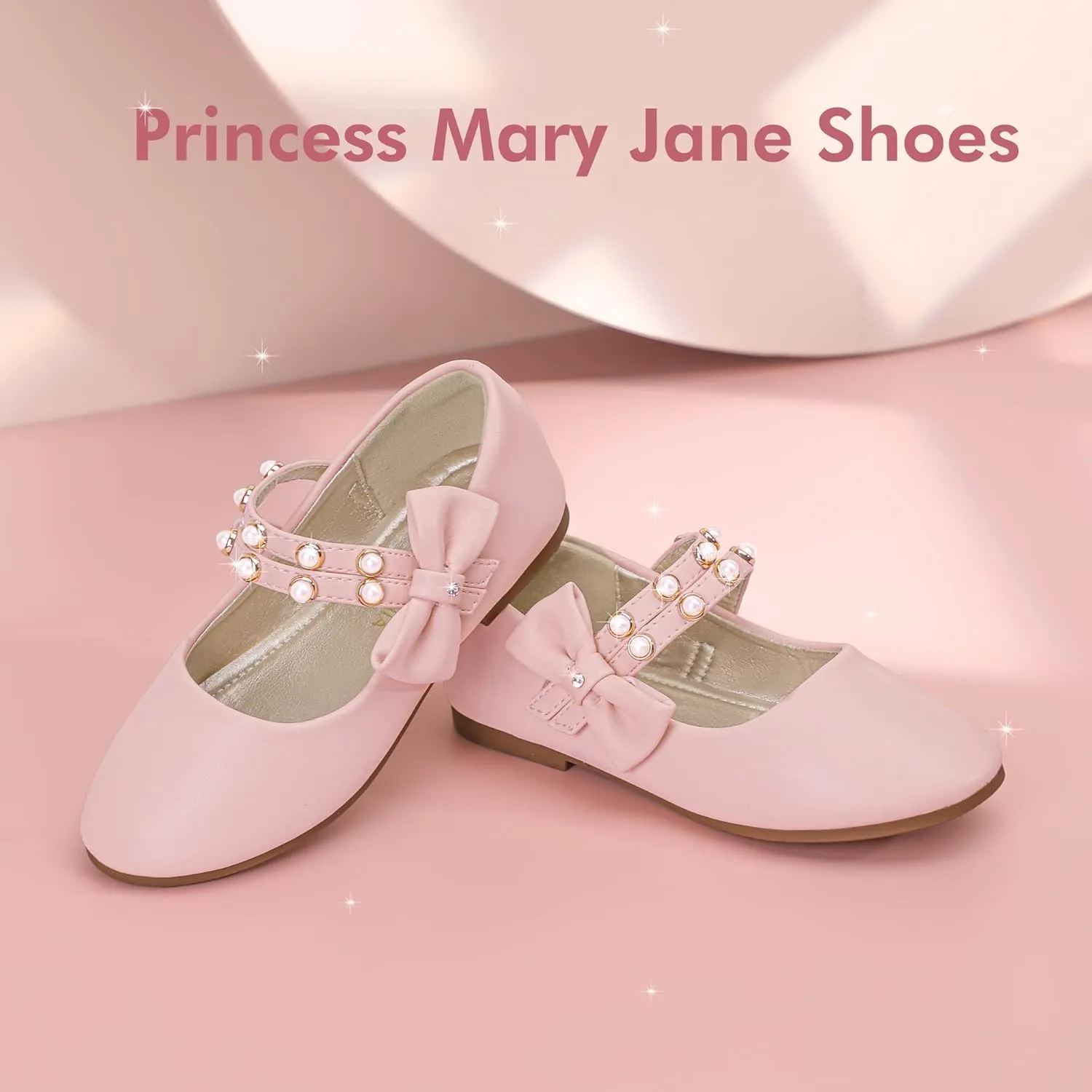 PANDANINJIA Toddler Girls Dress Shoes Pearls Bow Ballet Flats Flower Girl Shoes for Wedding Party School Communion Shoes