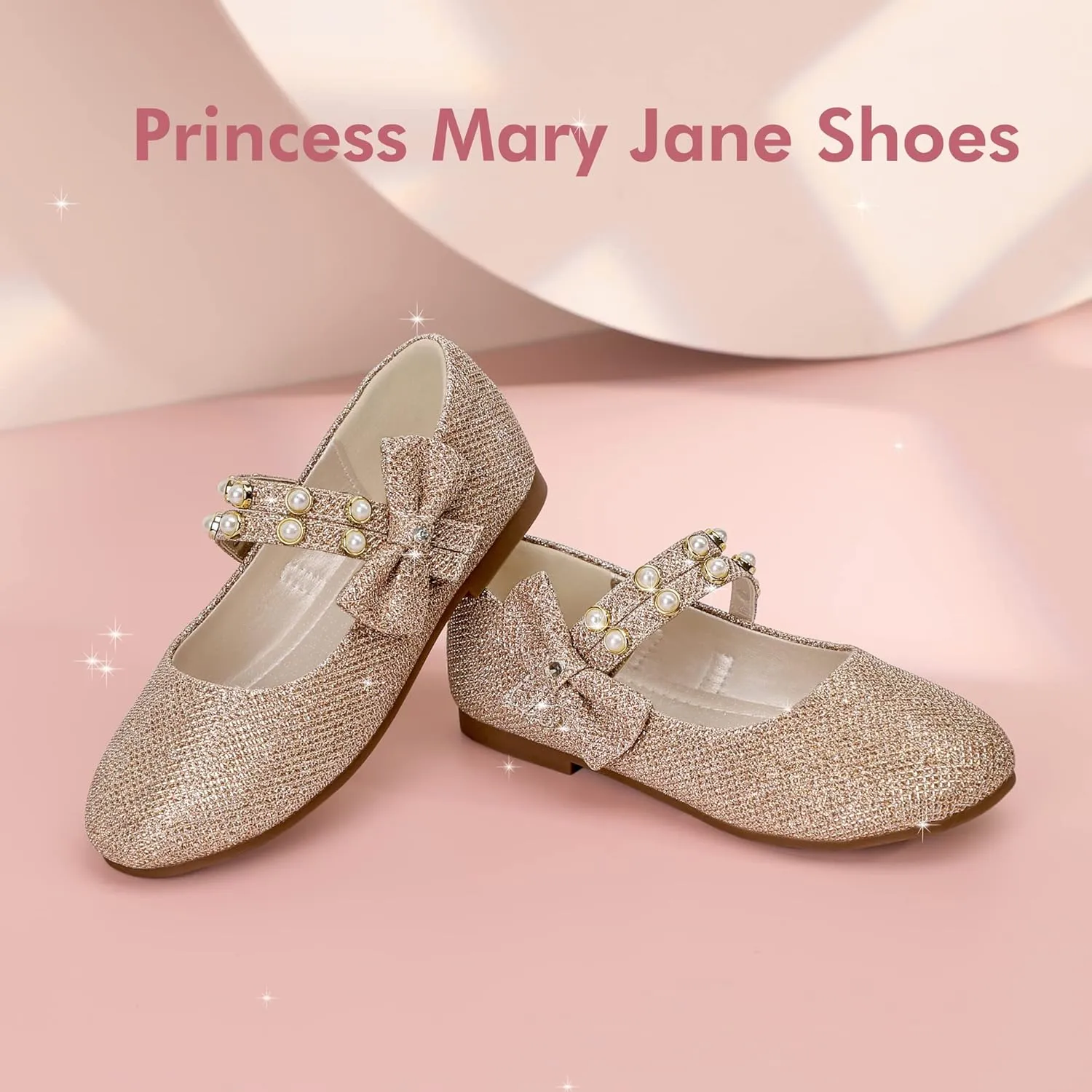 PANDANINJIA Toddler Girls Dress Shoes Pearls Bow Ballet Flats Flower Girl Shoes for Wedding Party School Communion Shoes