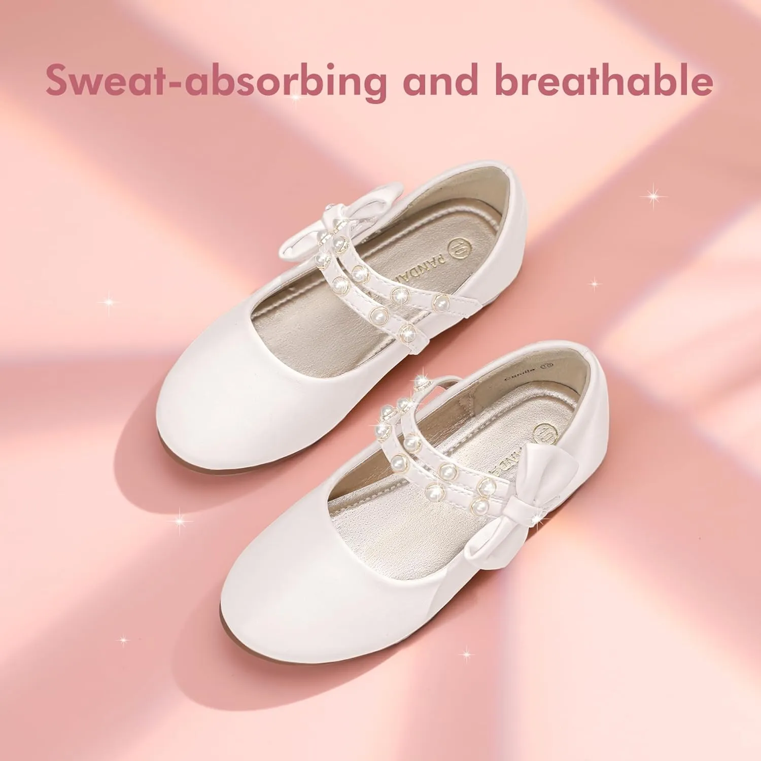 PANDANINJIA Toddler Girls Dress Shoes Pearls Bow Ballet Flats Flower Girl Shoes for Wedding Party School Communion Shoes
