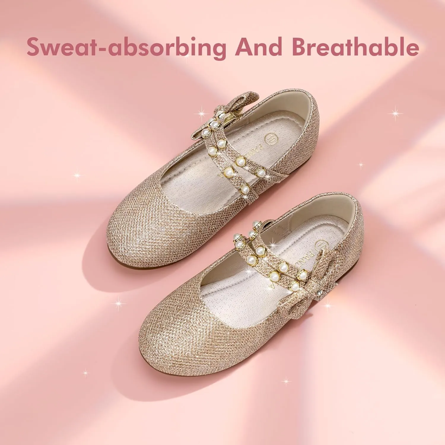 PANDANINJIA Toddler Girls Dress Shoes Pearls Bow Ballet Flats Flower Girl Shoes for Wedding Party School Communion Shoes