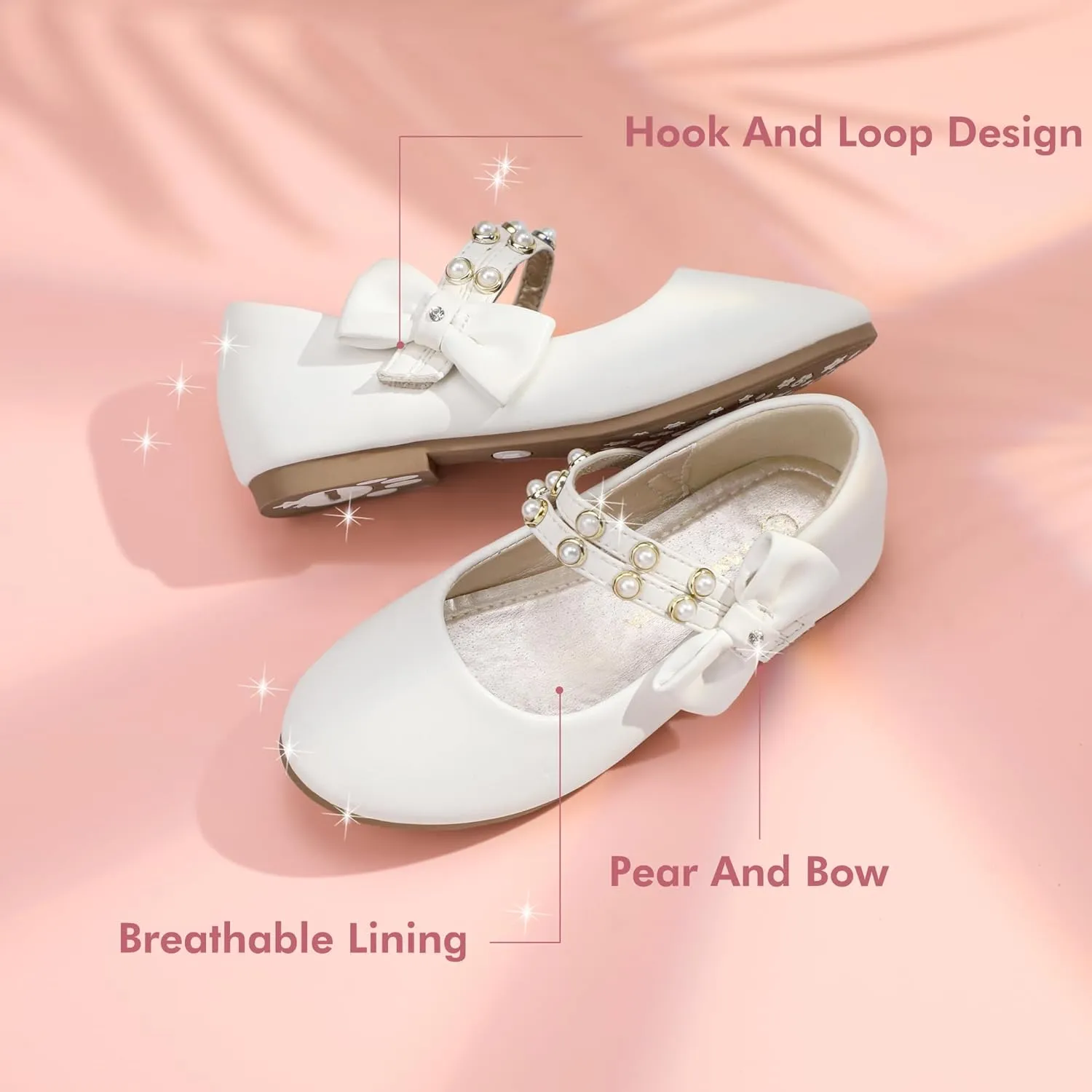 PANDANINJIA Toddler Girls Dress Shoes Pearls Bow Ballet Flats Flower Girl Shoes for Wedding Party School Communion Shoes