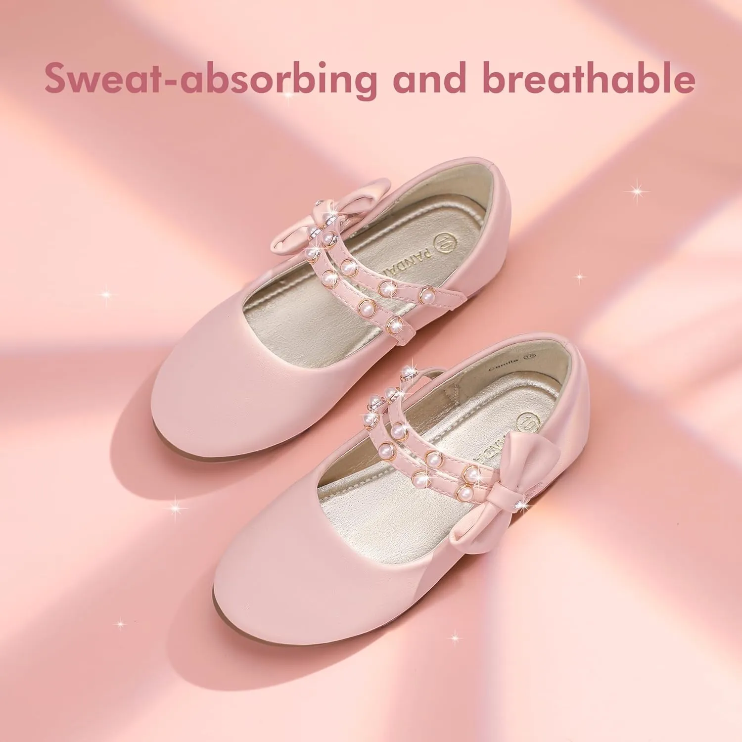 PANDANINJIA Toddler Girls Dress Shoes Pearls Bow Ballet Flats Flower Girl Shoes for Wedding Party School Communion Shoes