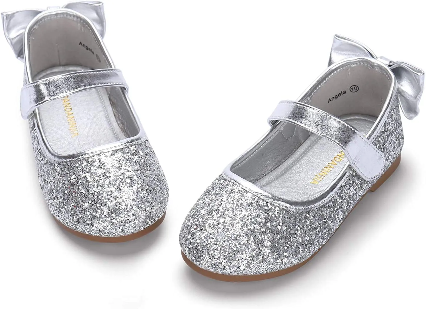 PANDANINJIA Toddler/Little Kid Girl's Angela Dress Mary Jane Ballet Flats Bow Flower Girl Wedding Party Ballerina Flat Shoes