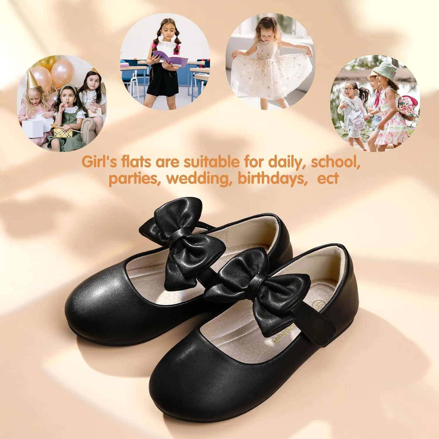 PANDANINJIA Toddler/Little Kid Girl's Angela Dress Mary Jane Ballet Flats Bow Flower Girl Wedding Party Ballerina Flat Shoes