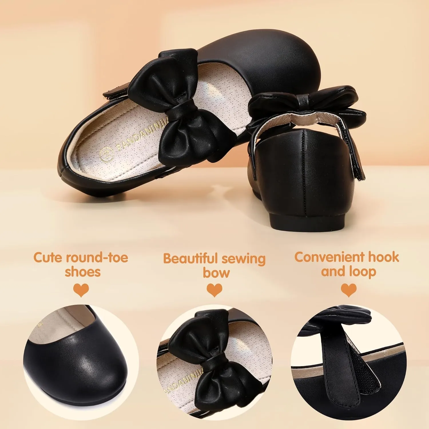 PANDANINJIA Toddler/Little Kid Girl's Angela Dress Mary Jane Ballet Flats Bow Flower Girl Wedding Party Ballerina Flat Shoes