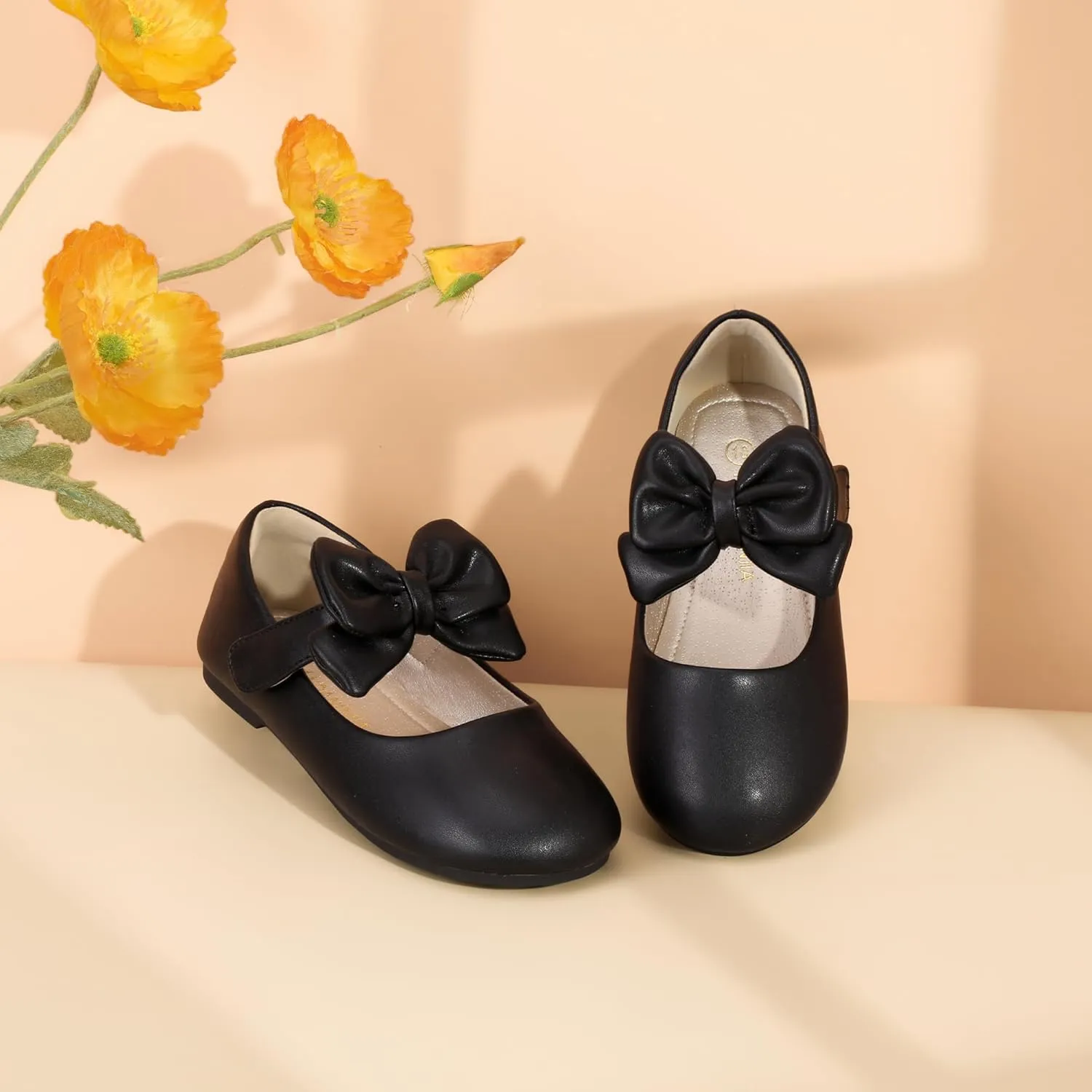 PANDANINJIA Toddler/Little Kid Girl's Angela Dress Mary Jane Ballet Flats Bow Flower Girl Wedding Party Ballerina Flat Shoes