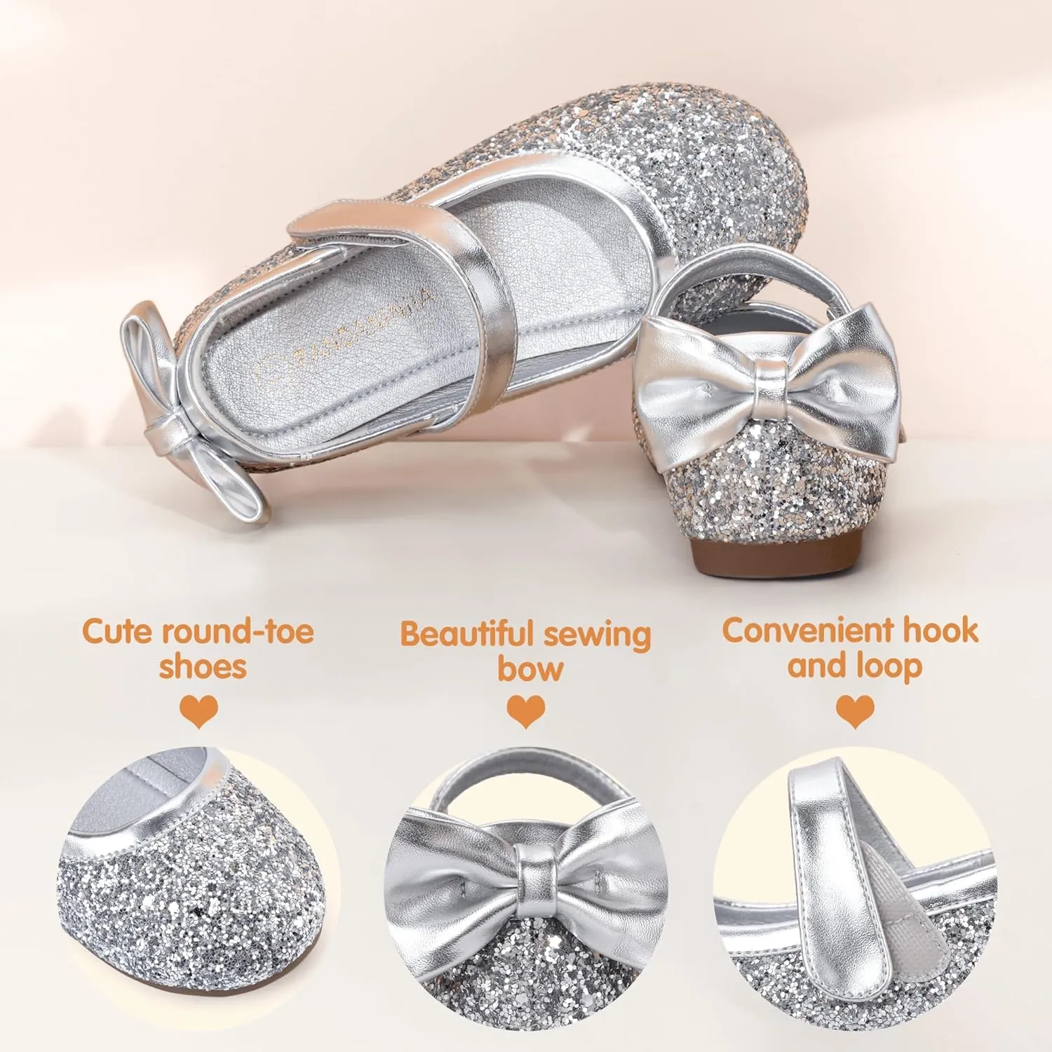 PANDANINJIA Toddler/Little Kid Girl's Angela Dress Mary Jane Ballet Flats Bow Flower Girl Wedding Party Ballerina Flat Shoes
