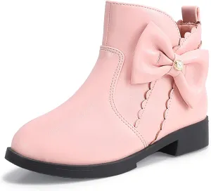 PANDANINJIA Toddler/Little Kid Girl's Clara Fashion Short Ankle Boots Pearls Bow Dress Booties with Zipper