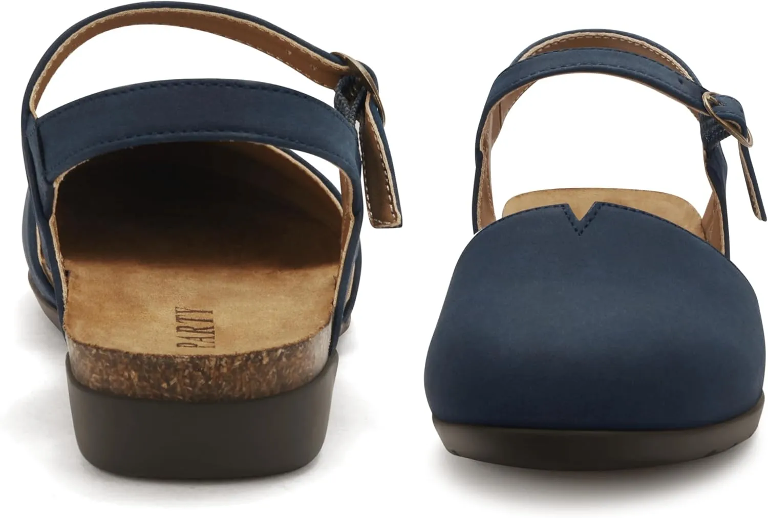 PARTY Closed Toe Sandals Women, Barefoot Arch Support Flat Sandals for Office Work and Travel with Comfortable Cork Footbed