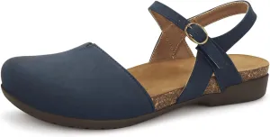 PARTY Closed Toe Sandals Women, Barefoot Arch Support Flat Sandals for Office Work and Travel with Comfortable Cork Footbed