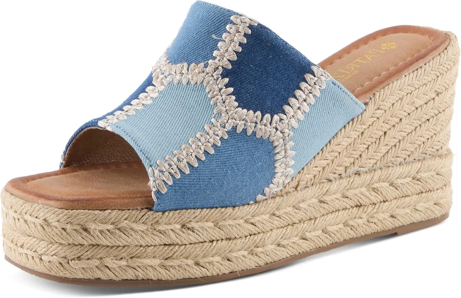 PATRIZIA Women's EVOLET Slide Sandals - Square Toe, Color Block Design, Jute Braided Platform, 4" Heel