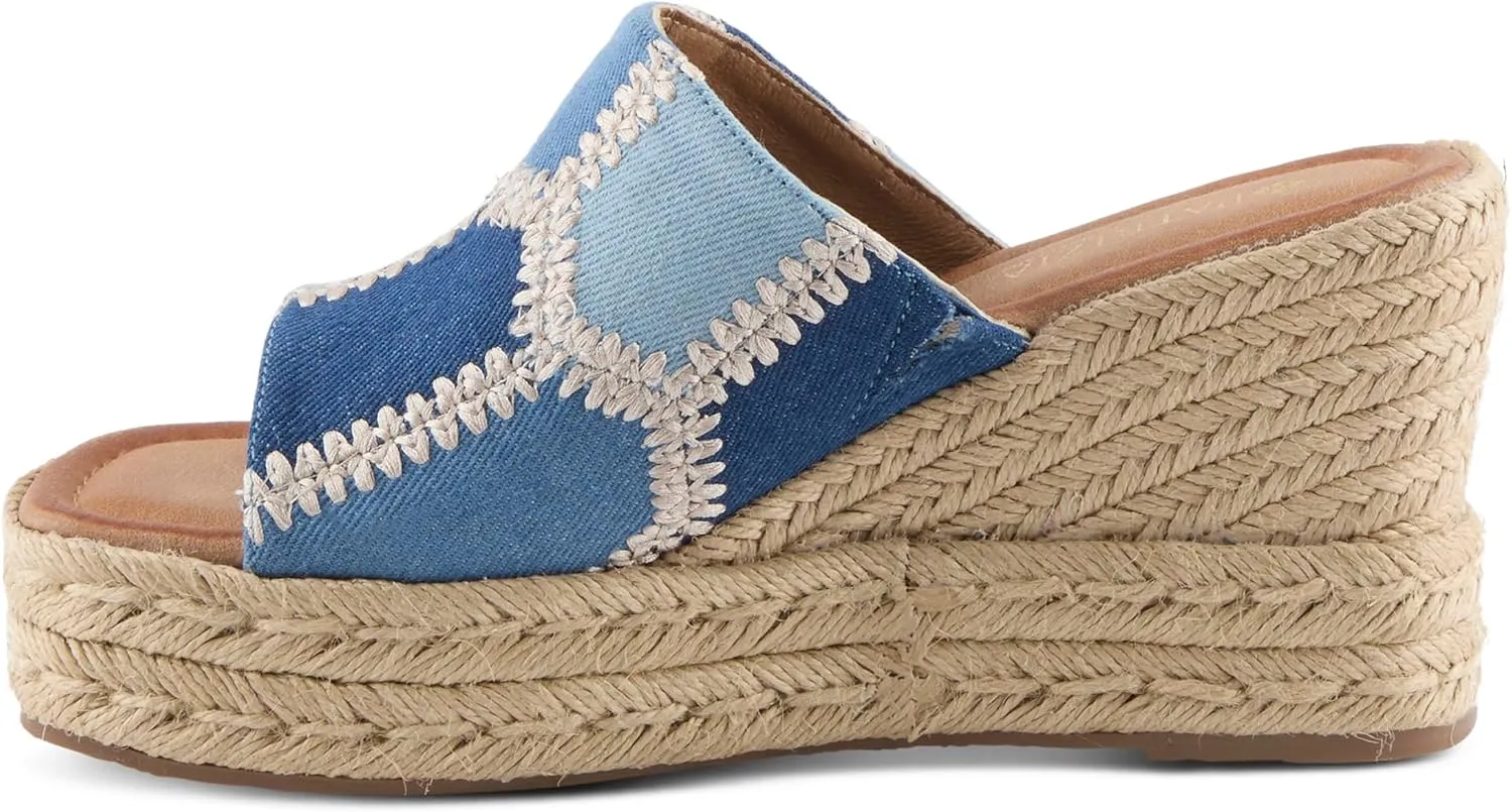 PATRIZIA Women's EVOLET Slide Sandals - Square Toe, Color Block Design, Jute Braided Platform, 4" Heel