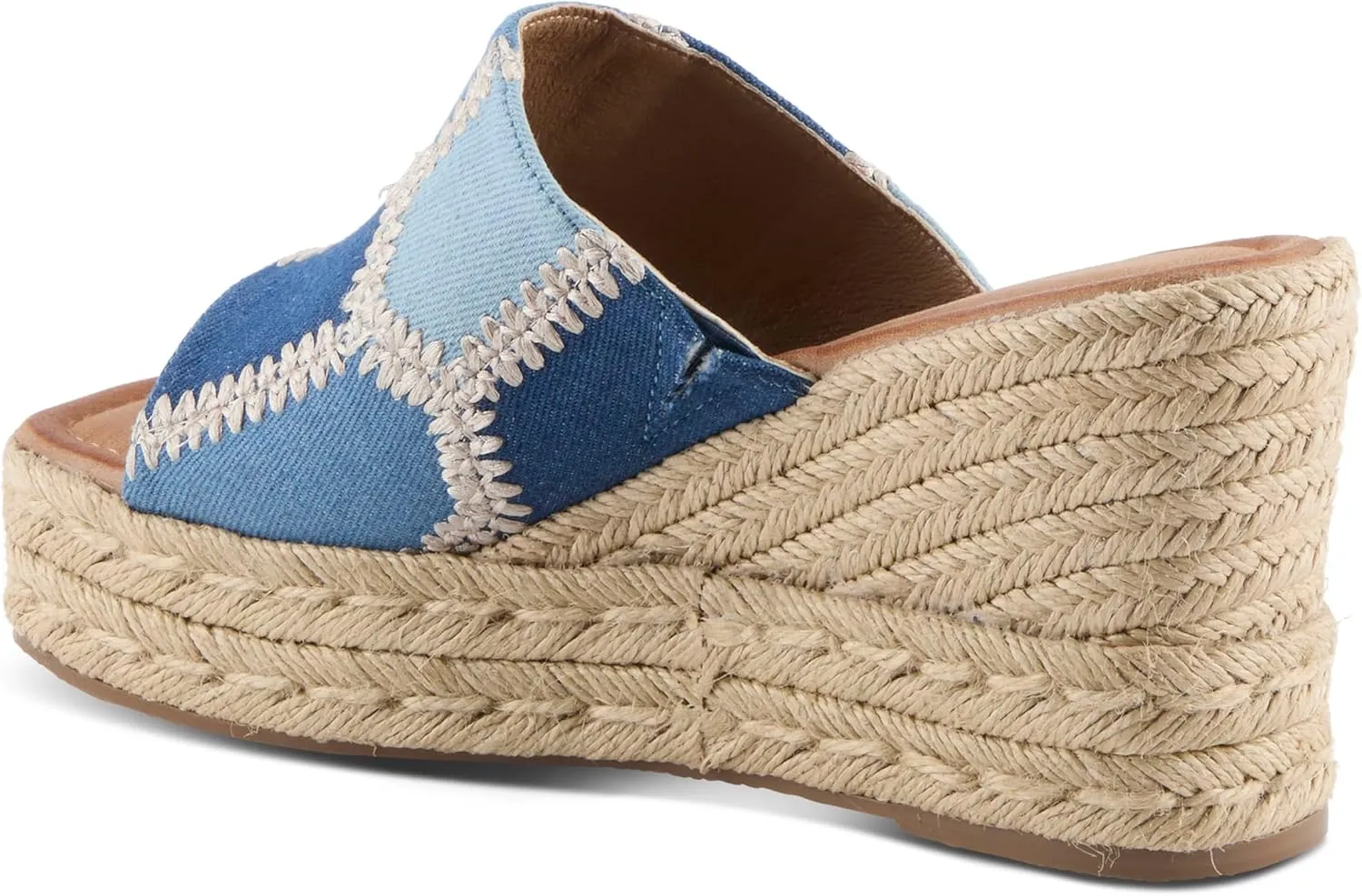 PATRIZIA Women's EVOLET Slide Sandals - Square Toe, Color Block Design, Jute Braided Platform, 4" Heel