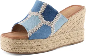 PATRIZIA Women's EVOLET Slide Sandals - Square Toe, Color Block Design, Jute Braided Platform, 4" Heel