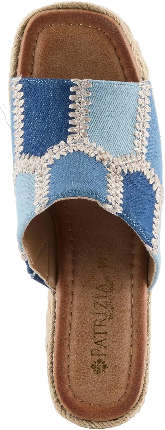 PATRIZIA Women's EVOLET Slide Sandals - Square Toe, Color Block Design, Jute Braided Platform, 4" Heel