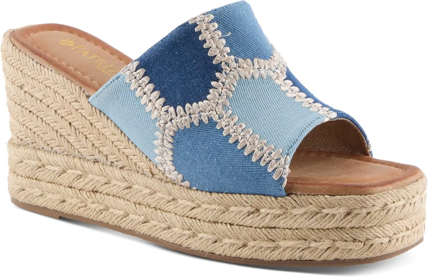 PATRIZIA Women's EVOLET Slide Sandals - Square Toe, Color Block Design, Jute Braided Platform, 4" Heel