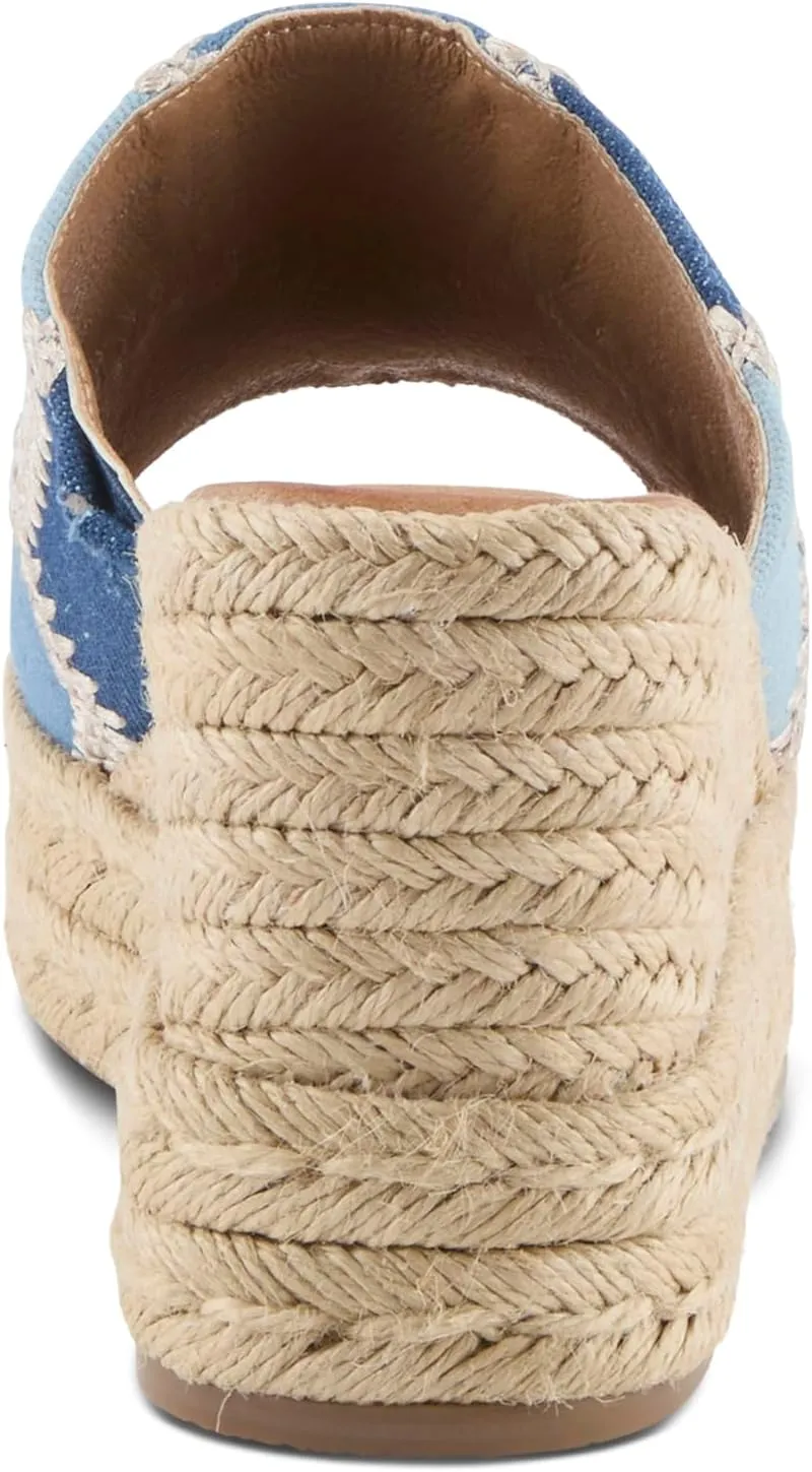 PATRIZIA Women's EVOLET Slide Sandals - Square Toe, Color Block Design, Jute Braided Platform, 4" Heel