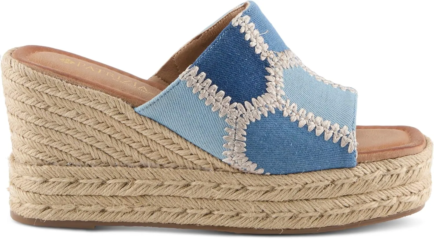 PATRIZIA Women's EVOLET Slide Sandals - Square Toe, Color Block Design, Jute Braided Platform, 4" Heel