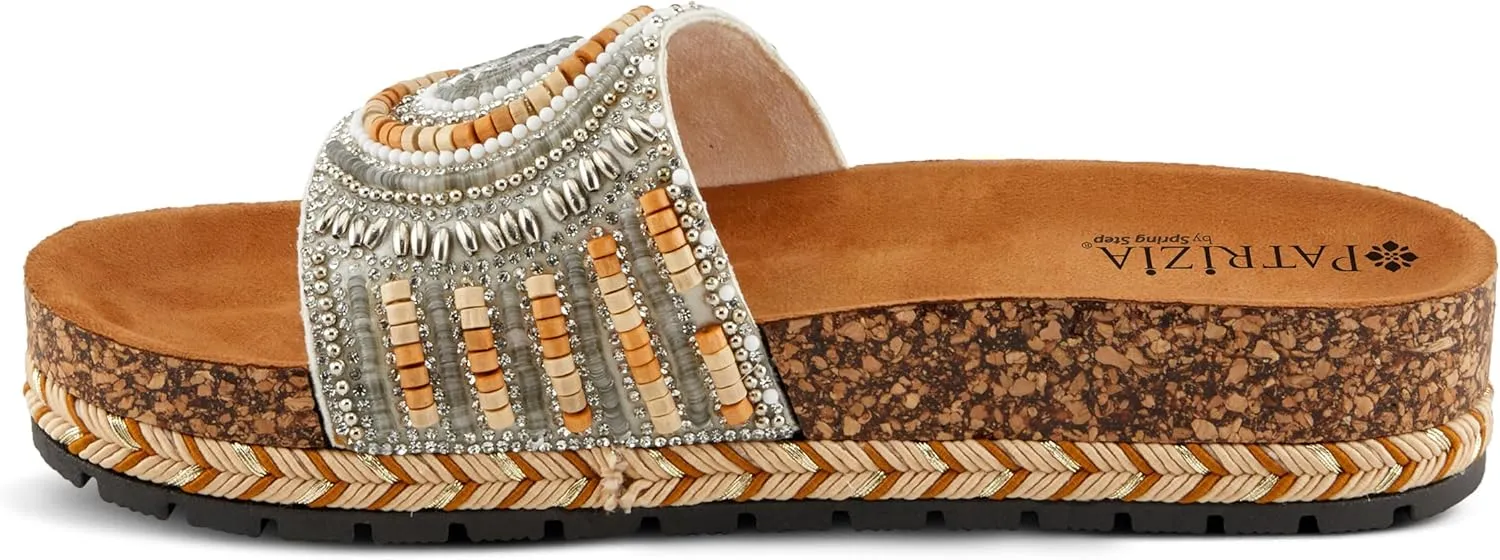 PATRIZIA Women's SWIRLA Multicolor Beaded One-Band Slide Cork Wedge Sandals