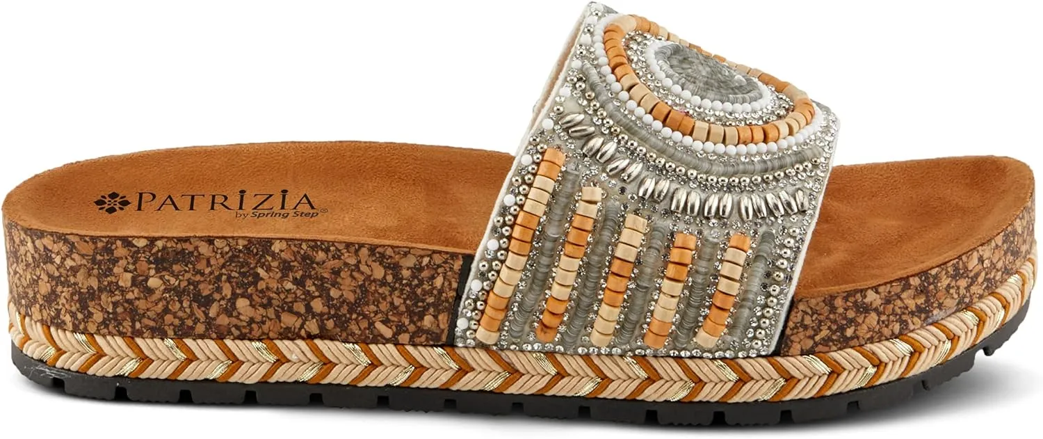 PATRIZIA Women's SWIRLA Multicolor Beaded One-Band Slide Cork Wedge Sandals