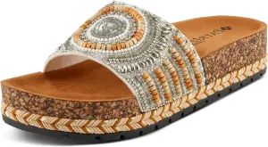PATRIZIA Women's SWIRLA Multicolor Beaded One-Band Slide Cork Wedge Sandals