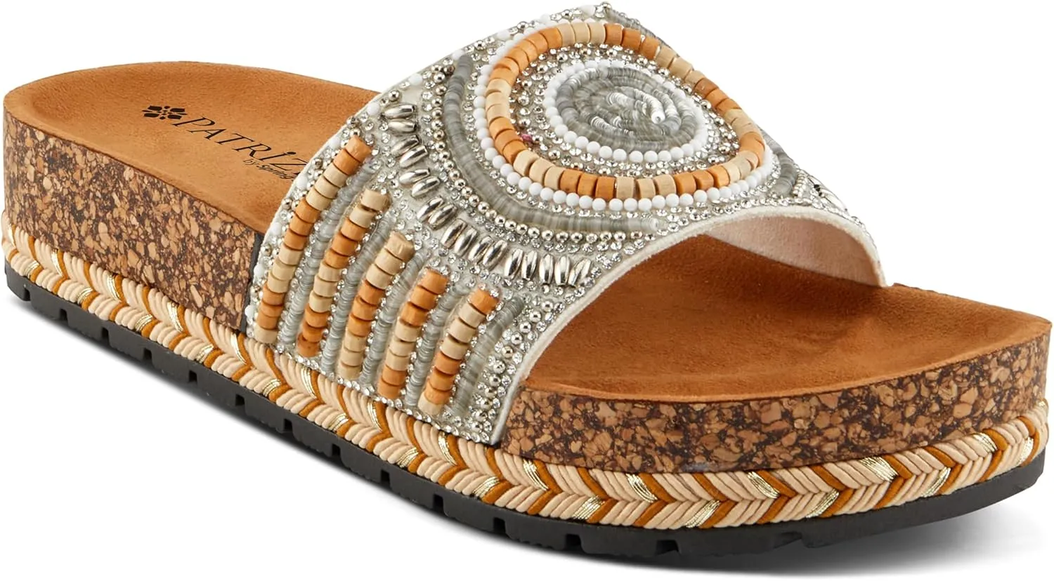 PATRIZIA Women's SWIRLA Multicolor Beaded One-Band Slide Cork Wedge Sandals