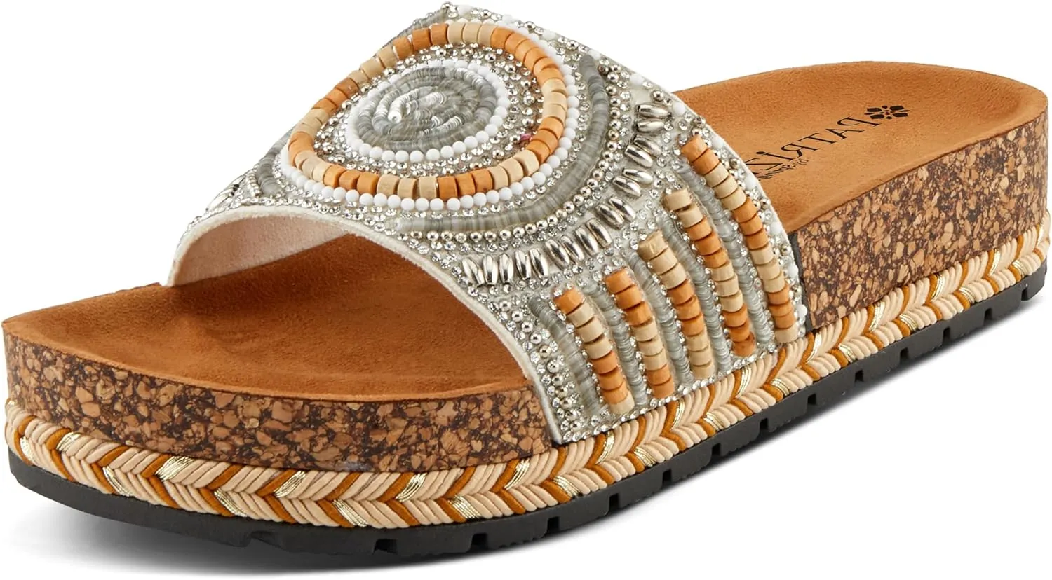 PATRIZIA Women's SWIRLA Multicolor Beaded One-Band Slide Cork Wedge Sandals