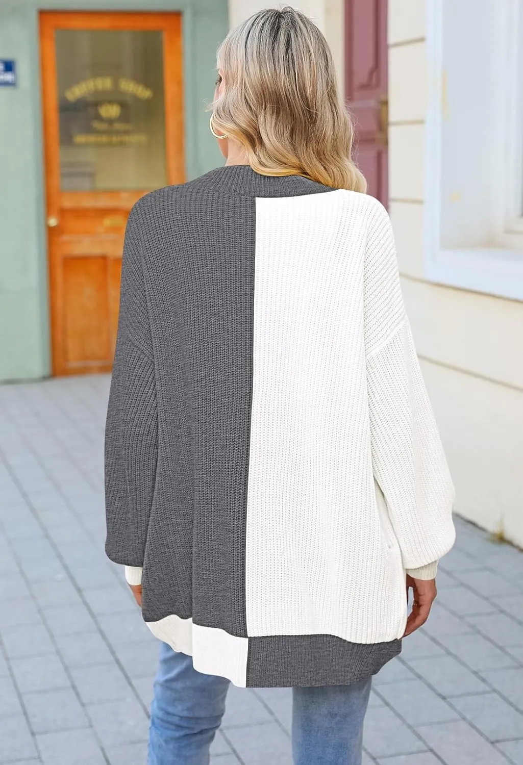 Pink Queen 2024 Fall Long Cardigans for Women Batwing Sleeve Open Front Ribbed Knit Oversized Cardigan Sweaters with Pockets