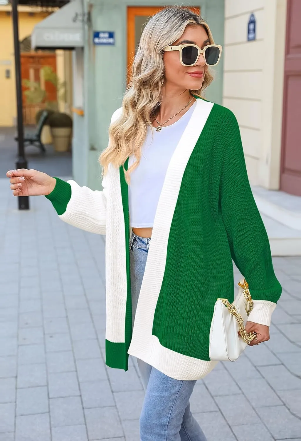 Pink Queen 2024 Fall Long Cardigans for Women Batwing Sleeve Open Front Ribbed Knit Oversized Cardigan Sweaters with Pockets