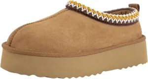 Platform Slippers for Women Mini Boots Genuine Suede Genuine Fur Ankle Snow Boots Braided Indoor Outdoor Slip On Mules