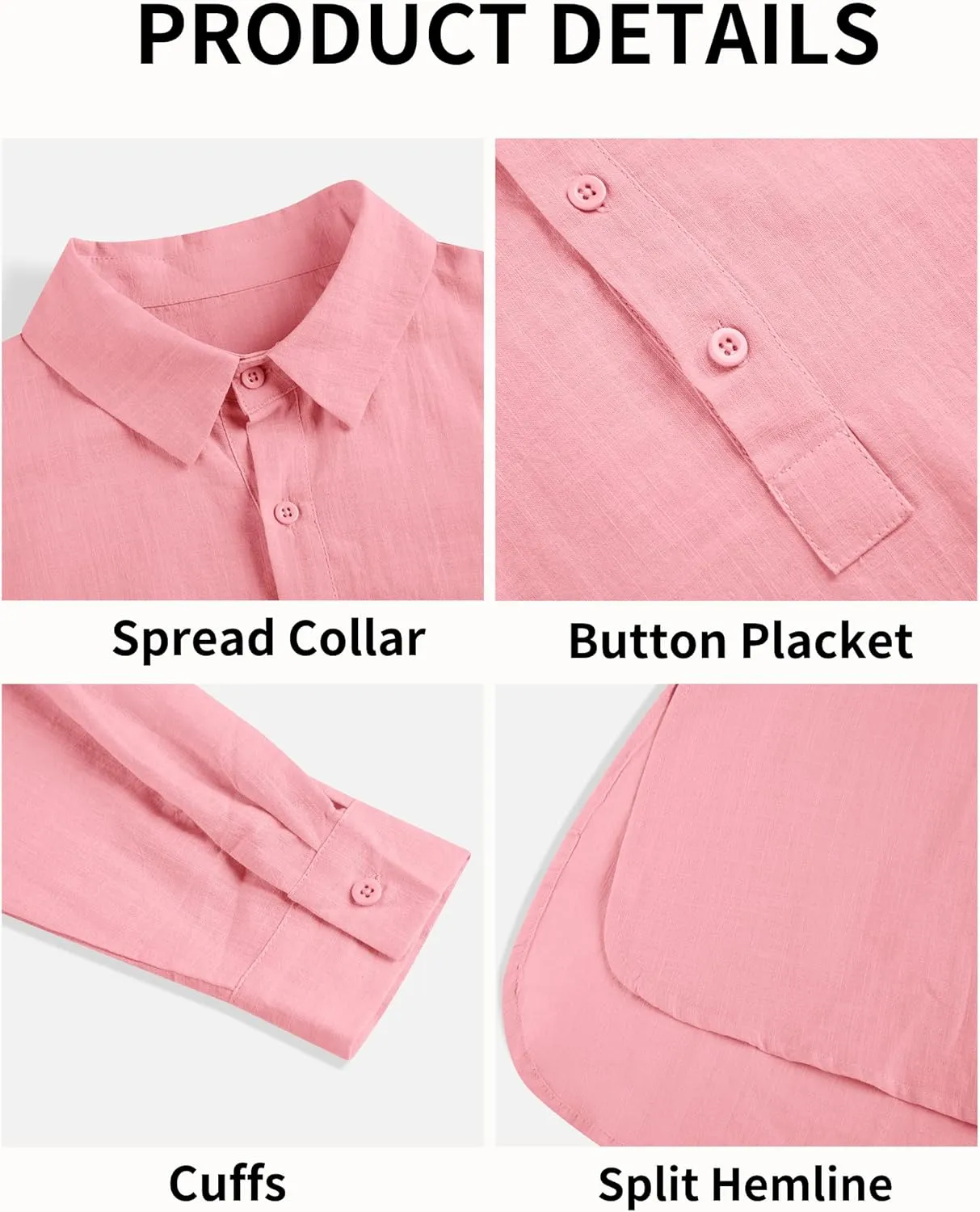 Pretifeel Womens Cotton Linen Tunic Shirts Button Down Long Sleeve Blouse Tops Beach Cover Up