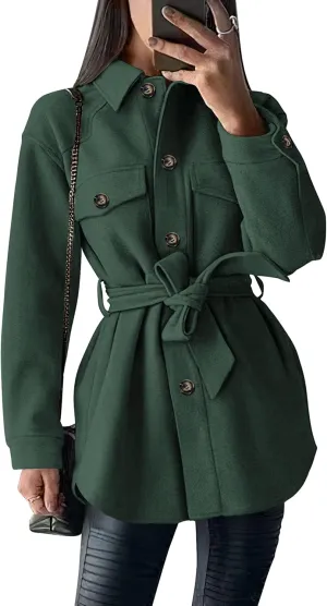 PRETTYGARDEN Women's Fall Fashion Winter Trench Coats Lapel Button Down Peacoat Belted Outerwear Casual Jackets