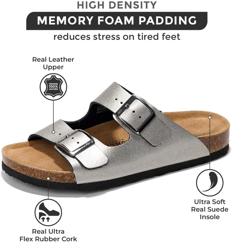Project Cloud Genuine Leather Flat Sandals Women Beach Essentials Womens Sandals Memory Foam Vacation Essentials Slides for Women Footwear (Venita)