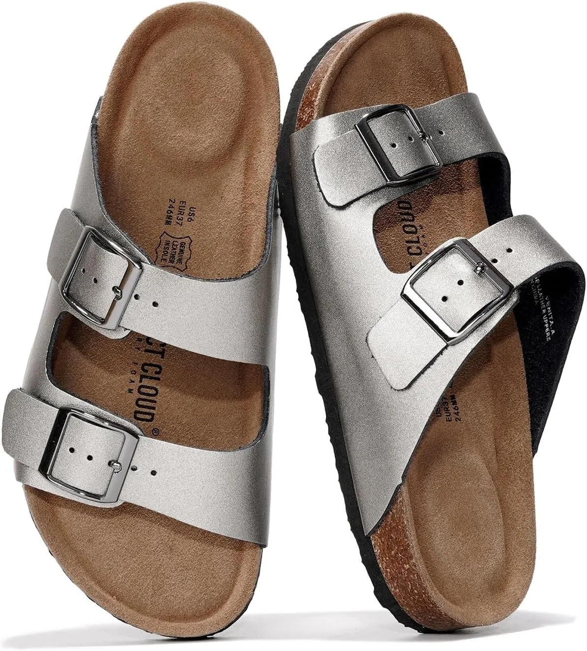 Project Cloud Genuine Leather Flat Sandals Women Beach Essentials Womens Sandals Memory Foam Vacation Essentials Slides for Women Footwear (Venita)