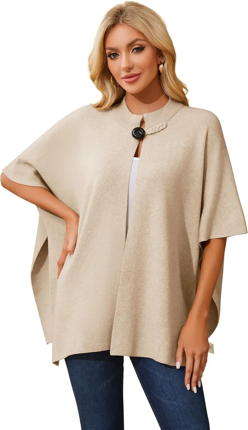 PULI Women's Open Front Poncho Sweater Shawl - Elegant Soft Pashmina Shawl Wraps for Fall Winter Gifts