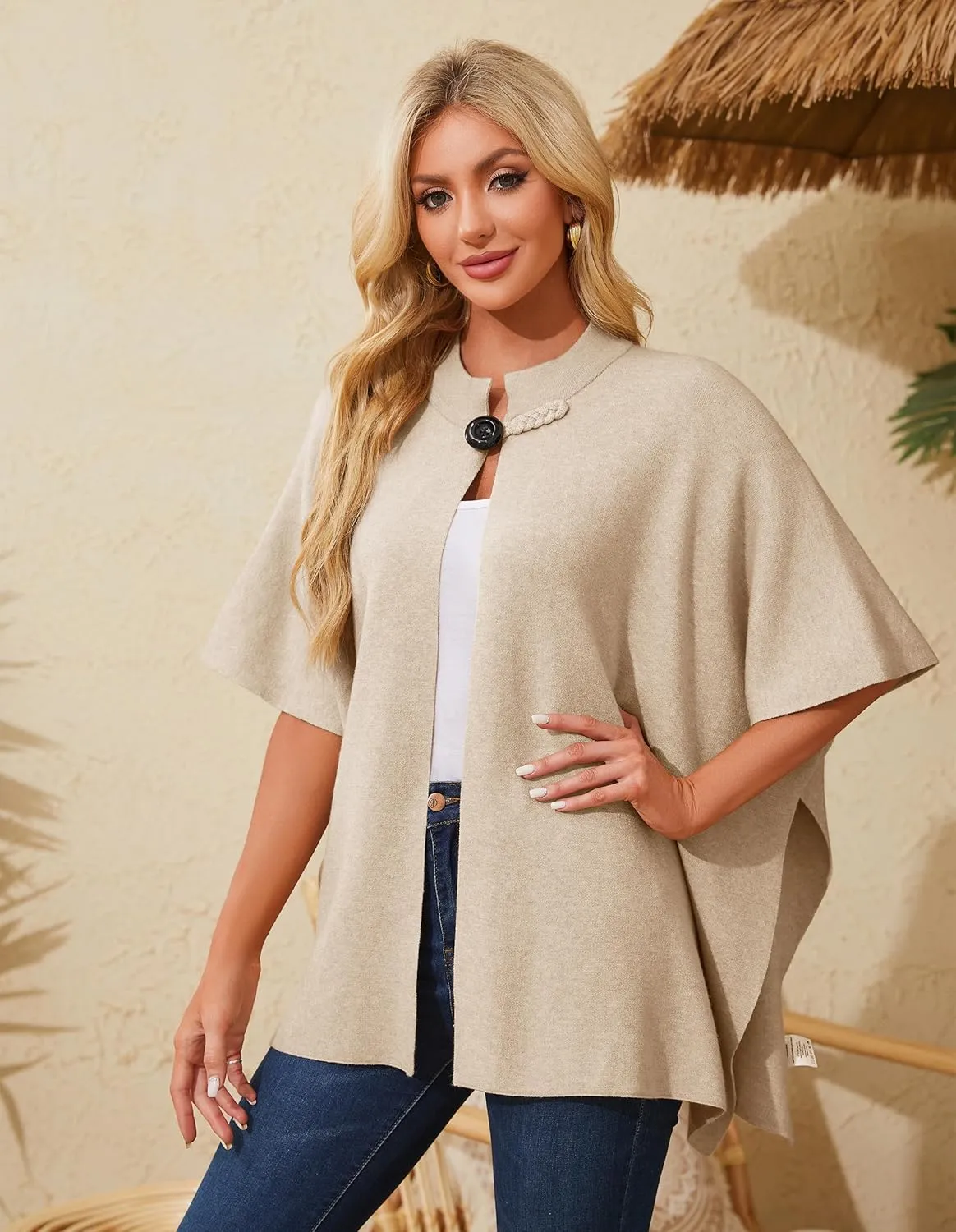 PULI Women's Open Front Poncho Sweater Shawl - Elegant Soft Pashmina Shawl Wraps for Fall Winter Gifts