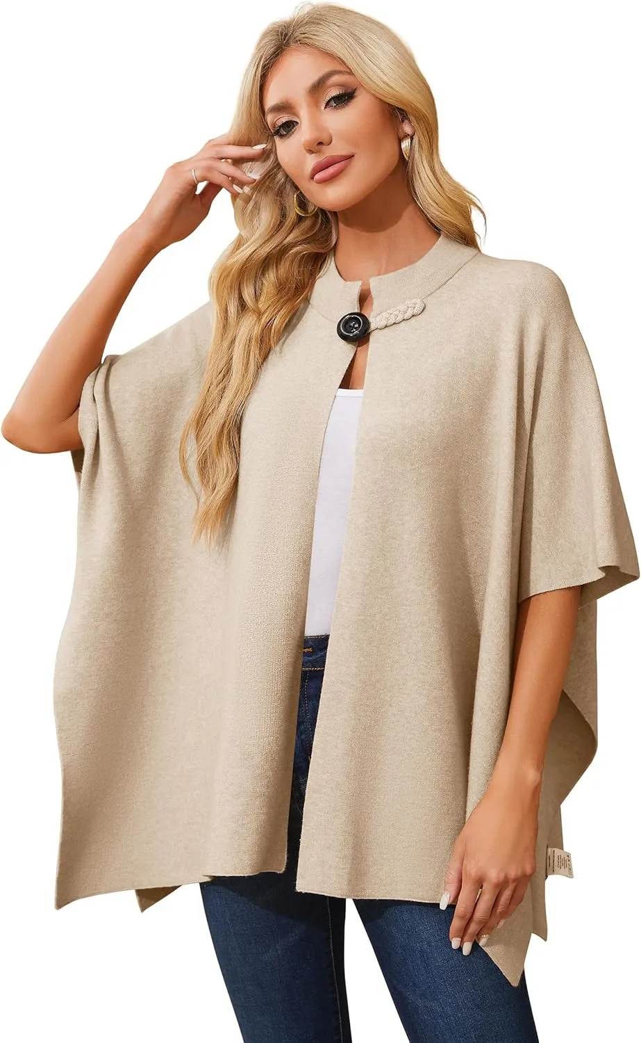 PULI Women's Open Front Poncho Sweater Shawl - Elegant Soft Pashmina Shawl Wraps for Fall Winter Gifts