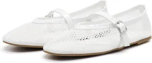 Putu Women's Mesh Ballet Flats Casual Office Flat Shoes Hollow Out Comfy Flats Ballerinas Shoes with Buckle Strap